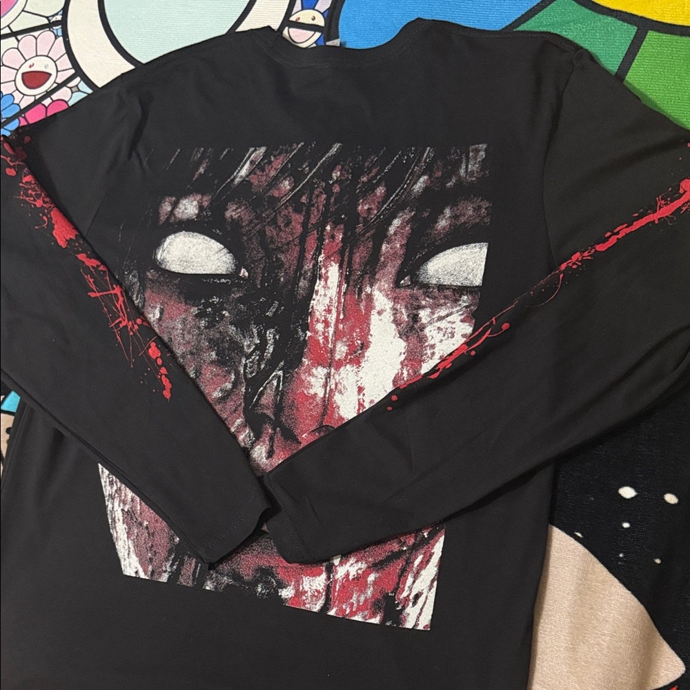 Next Level Apparel Black Long Sleeve Tee with Red Sleeve Splatter - Picture 11 of 16